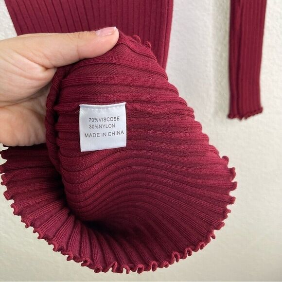 Seek The Label Dress Small Mini Burgundy Mock Turtle Long Sleeve Ribbed Bodycon - Picture 8 of 10